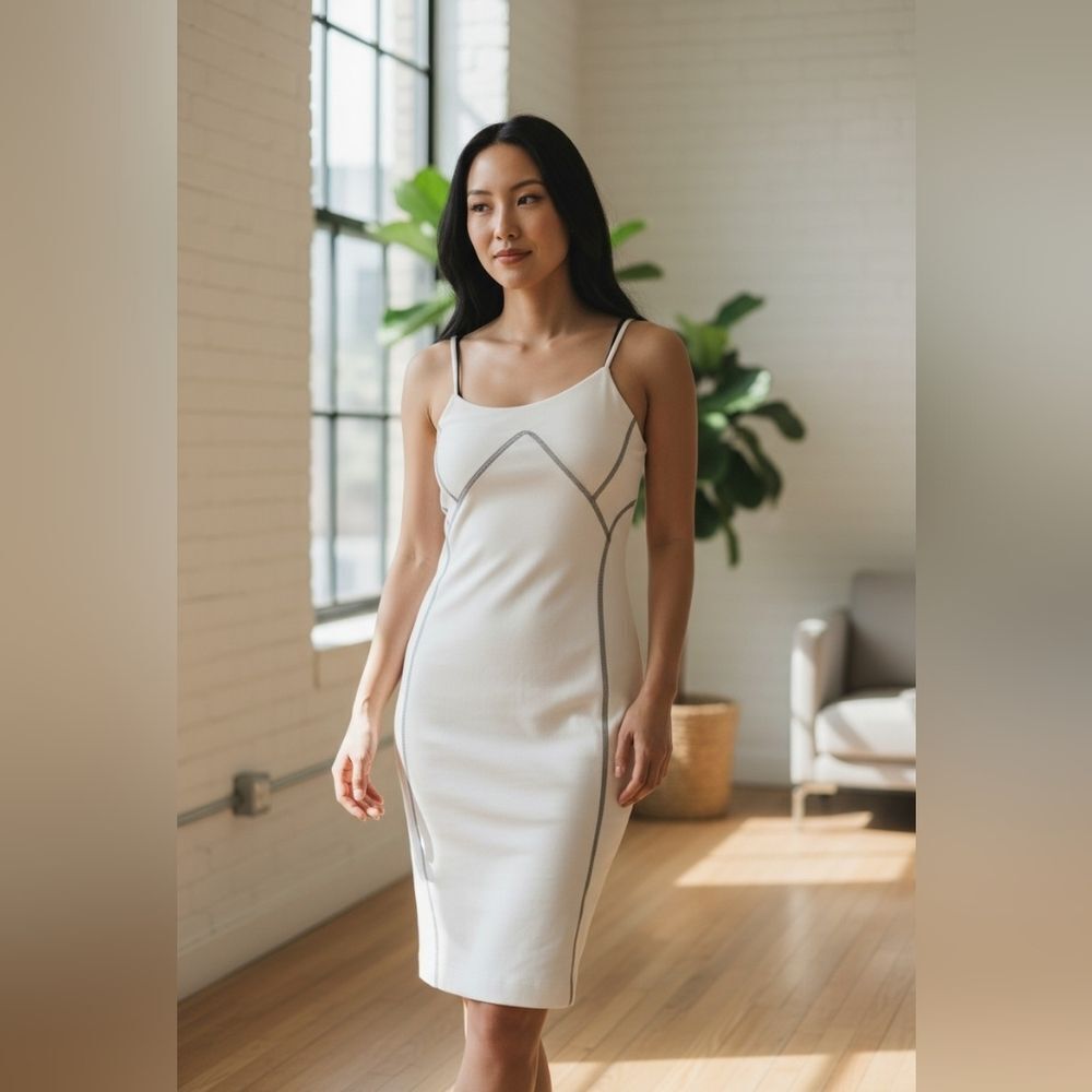 1.STATE White Contrast Stitch Seamed Spaghetti Strap Bodycon Slip Dress 10